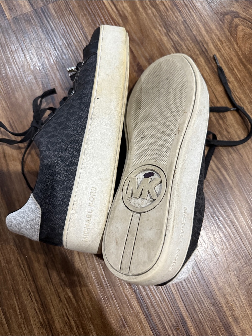 Michael Kors Black Leather & Monogram Logo Lace-Up Sneakers - Picture 6 of 6